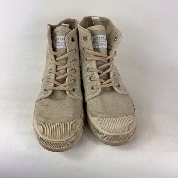 Pataugas canvas high top mens size 7 tan minimalist athletic sneakers shoes - Picture 4 of 12